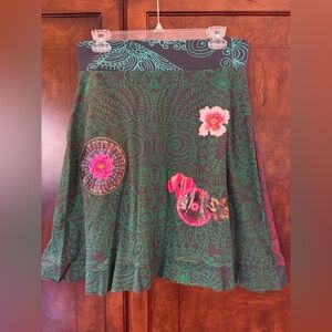 Desigual A-Line Skirt with Green and Pink Floral Design